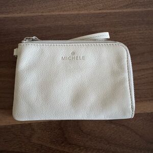 Michele Cream Leather Wristlet Zip Pouch